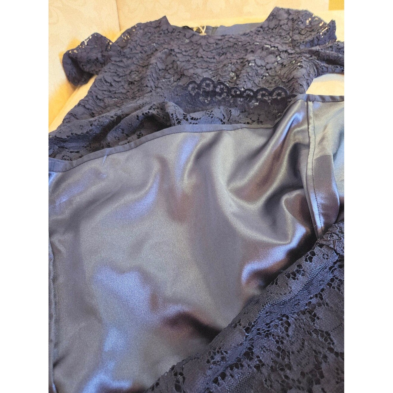 LE COL (Italian) Lace & Satin Dress Viscose Midnight Blue IT 40/US 4 $557 NEW!