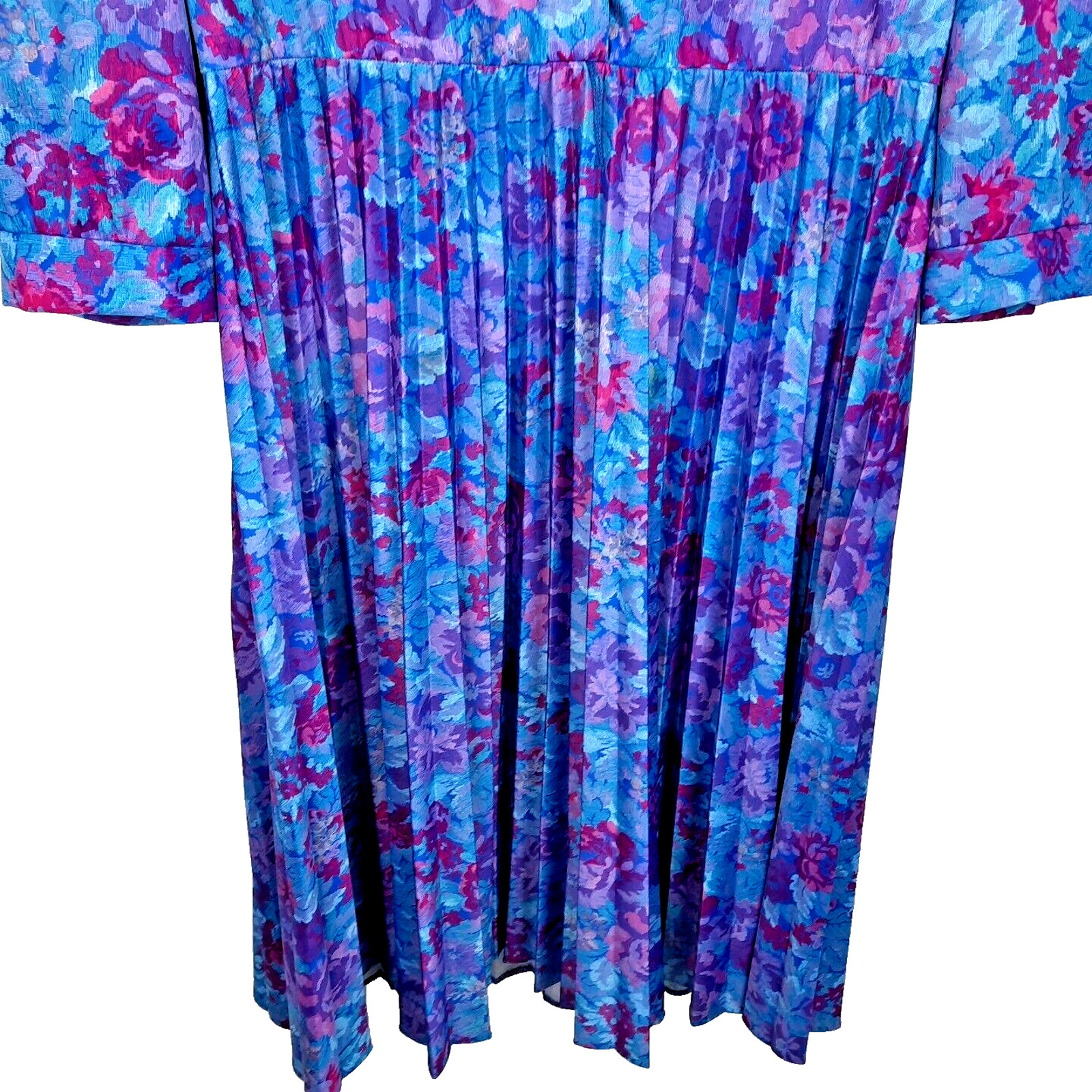 Vtg 70s Whirlaway Floral Pleated Secretary Dress Size 12 Blue Purple Secretary