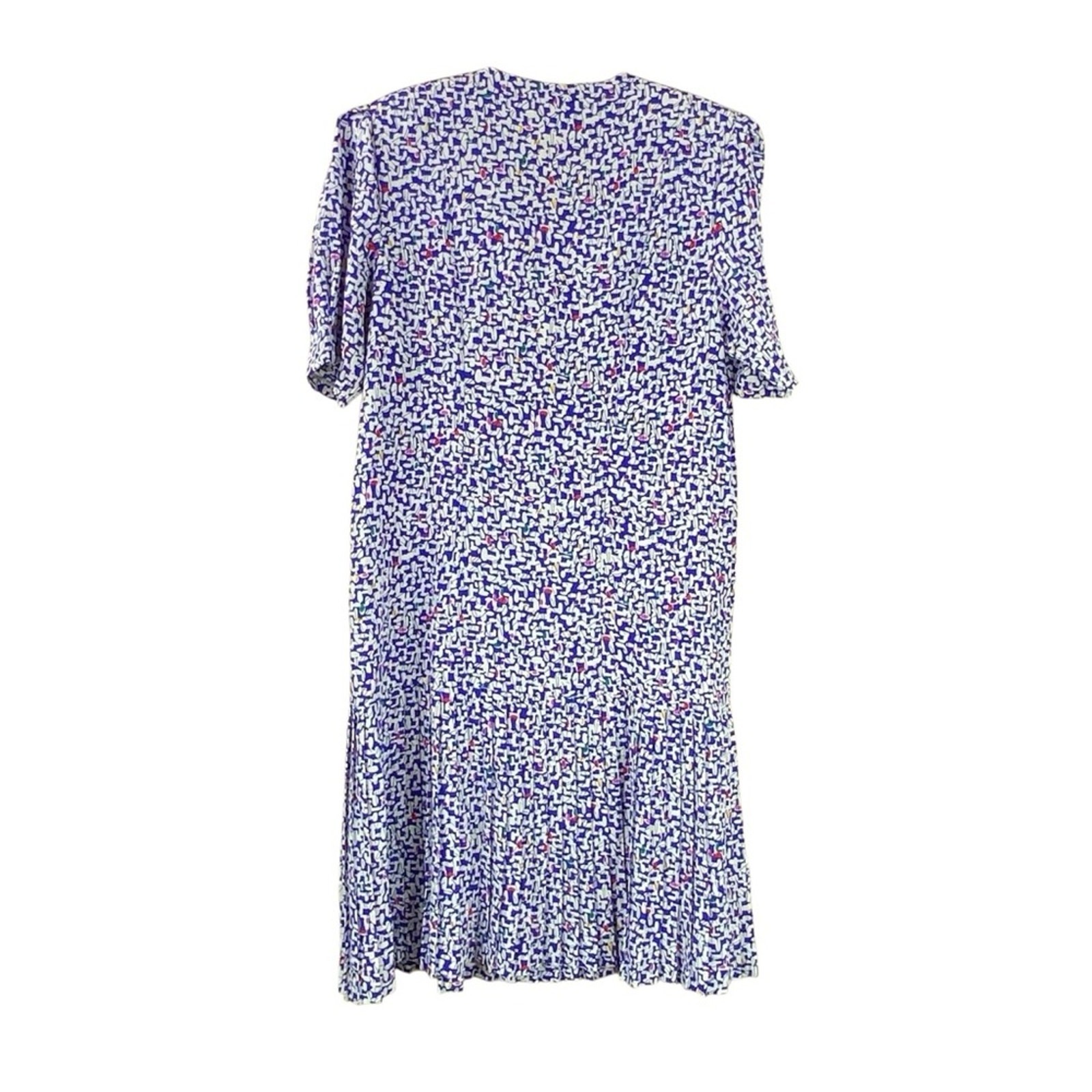 Vintage Short Sleeve Drop Waist Midi Dress Size 12 Blue White 80’s