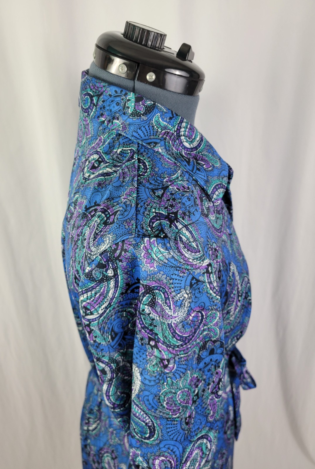 Vintage Ina Carol Blue & Purple Paisley S/S Dress w Matching Tie Belt Size 14