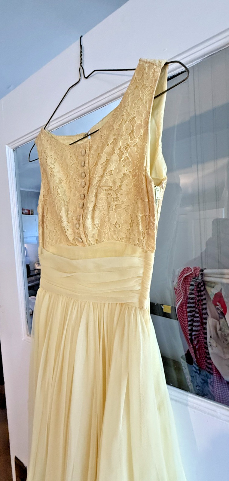 Vintage Tea Length 1958 Formal Prom Dress in Yellow XS