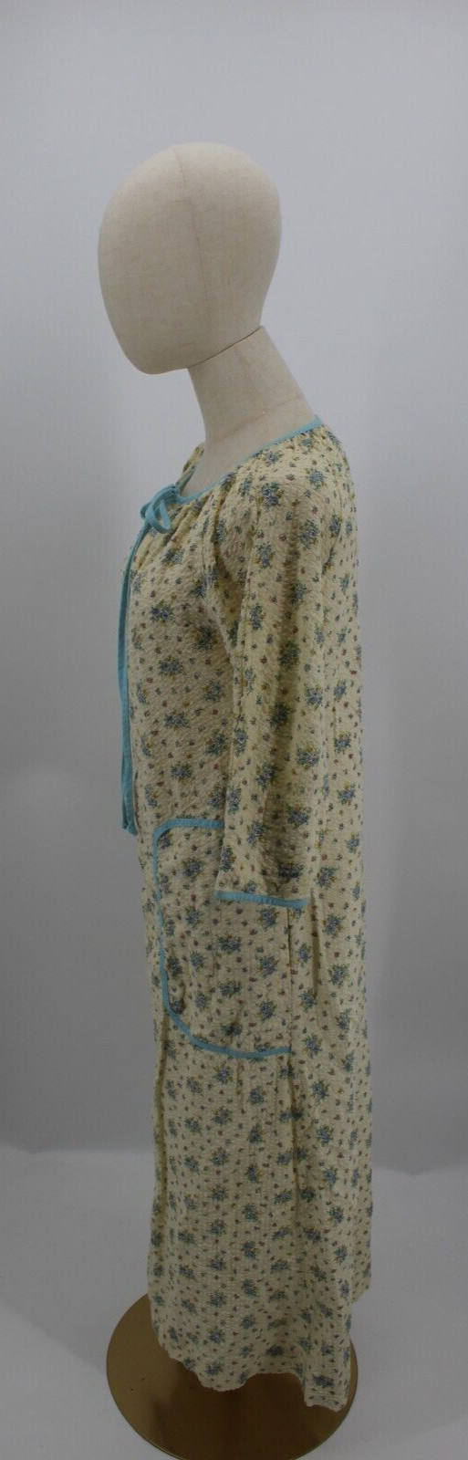 Vintage Keyloun Housecoat Nightgown Womens Small Floral Cotton Blue Yellow 1960s