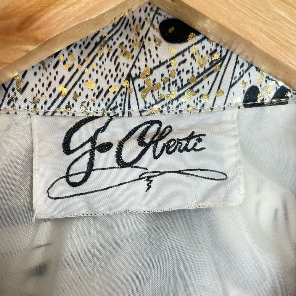 Vintage 80s Jacket Metallic Floral White Gold Black Windbreaker Sparkly Eclectic
