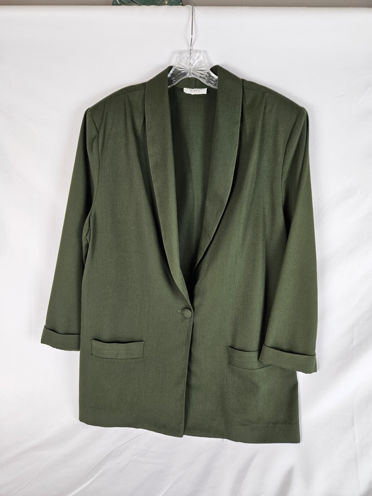 Vintage Christy Girl New York Womens Size 16 Olive Blazer Jacket 3/4 Sleeve