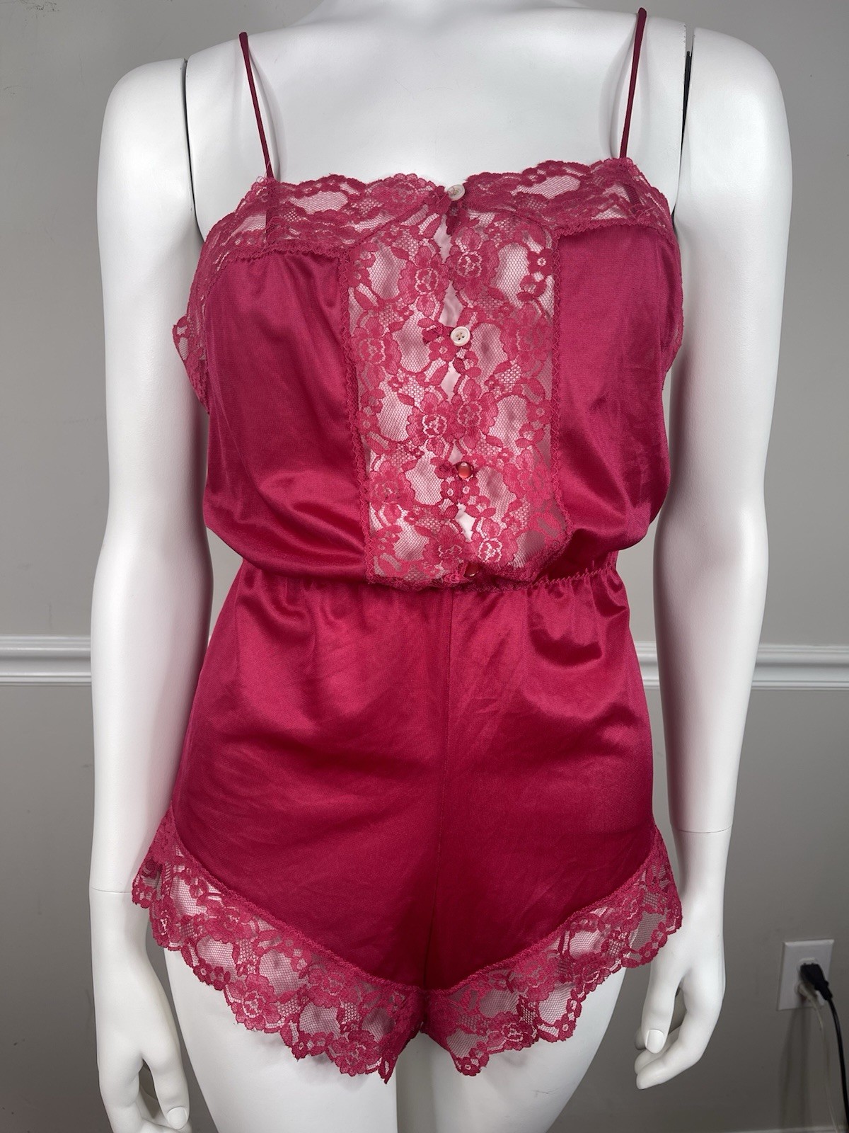 Vintage 80’s Juliara Vintage hot pink Lace Teddy Bodysuit Lingerie SZ M sexy