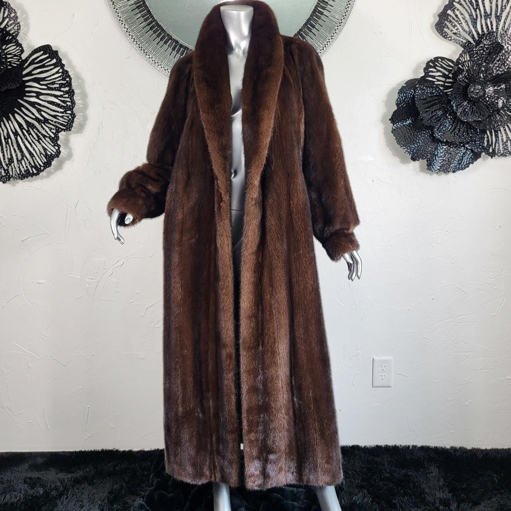 VINTAGE~XL/1X~MAHOGANY BROWN RANCH GENUINE REAL FULL LENGTH MINK FUR COAT