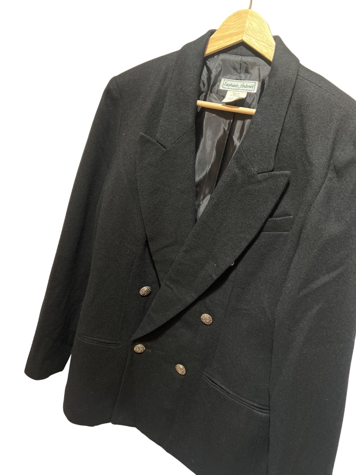 Stephanie Andrews Vintage 80’s Black Double-Breasted Blazer With Gold Crest Butt