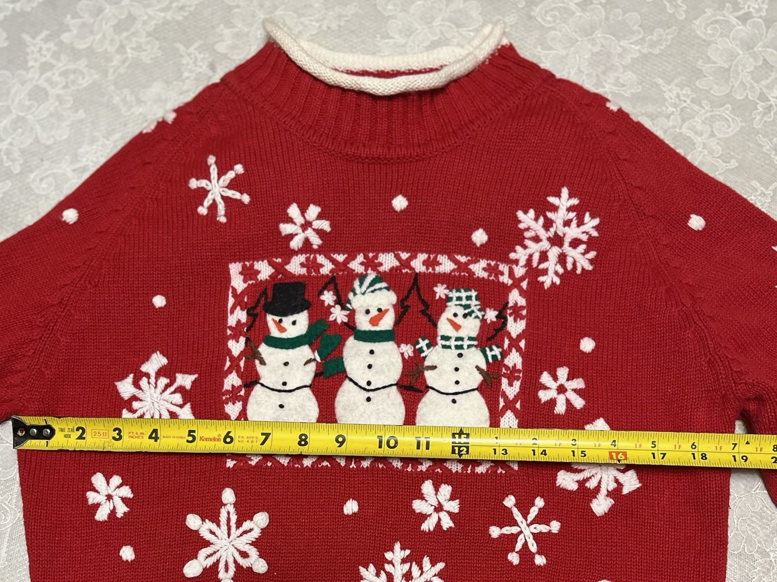 Vintage Michael Simon Embroidered Applique Christmas Snowman Sweater size Medium