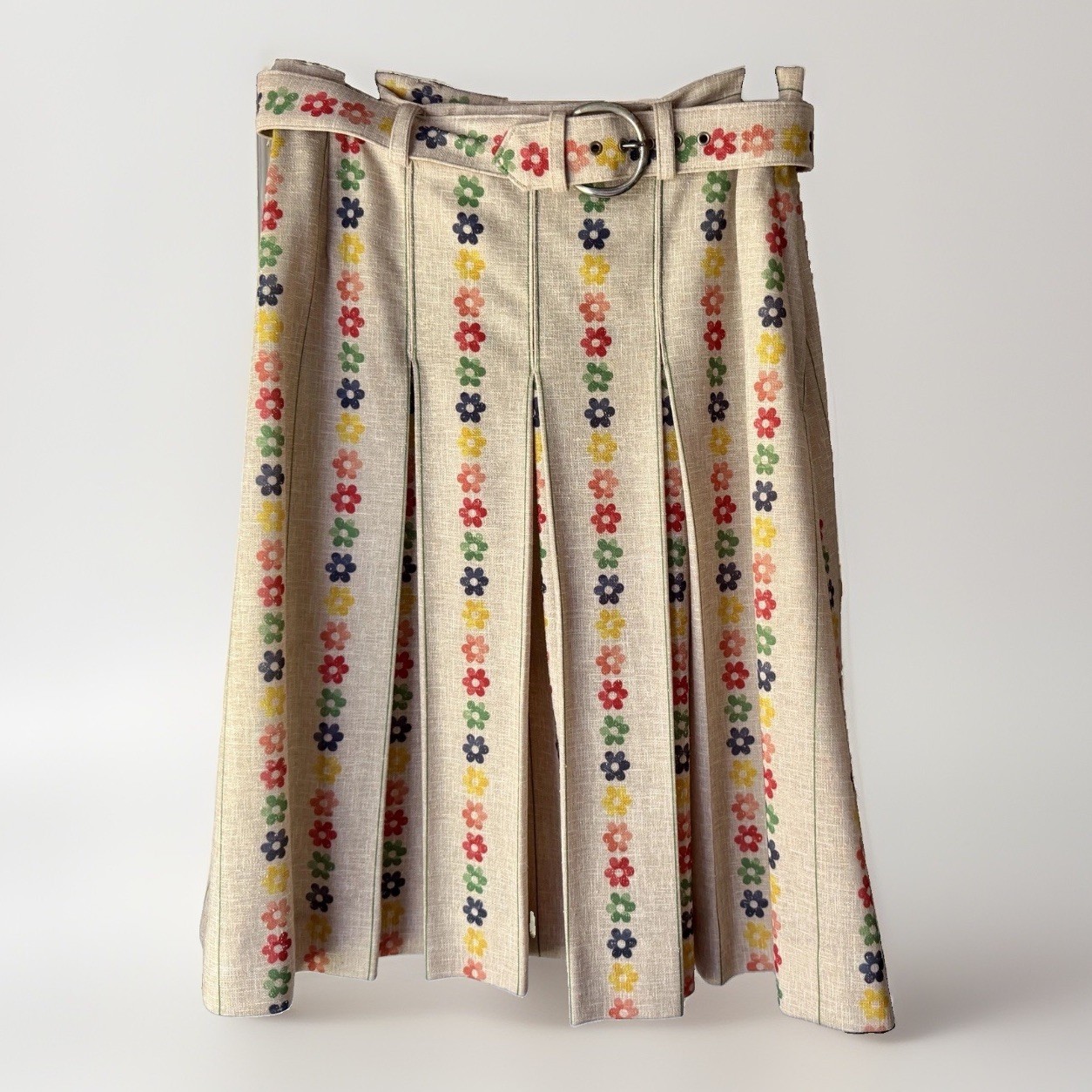 Vtg 70s Glen Of Michigan Pleated Flower Skirt Belt Small Cottagecore Boho Retro