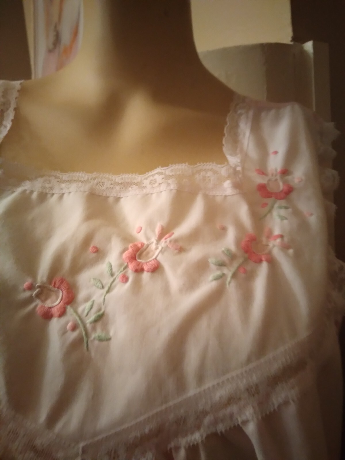 Vintage Nicole Pink Cotton Blend Gown Lace and Embroidery Bodice/sm