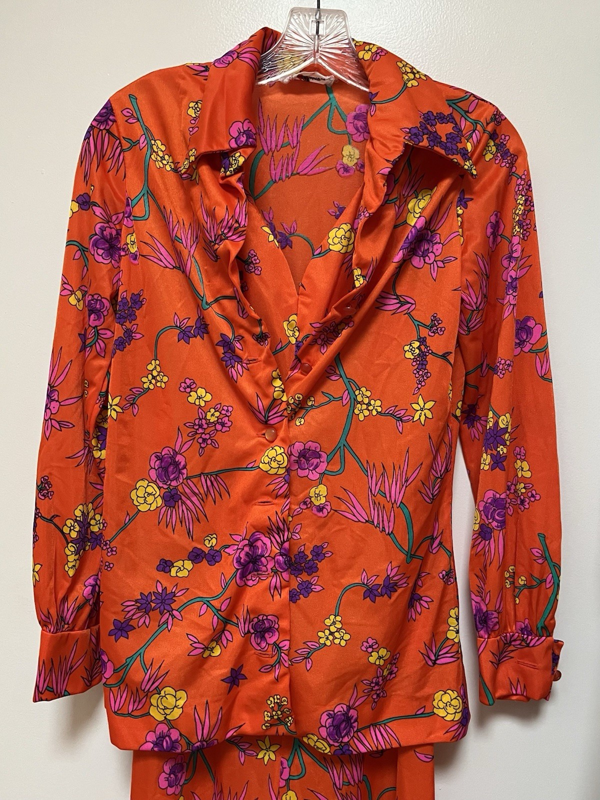 Vintage The Kollection 2 Pc Dress & Jacket Poly 1960-1970’s SZ Small Orange