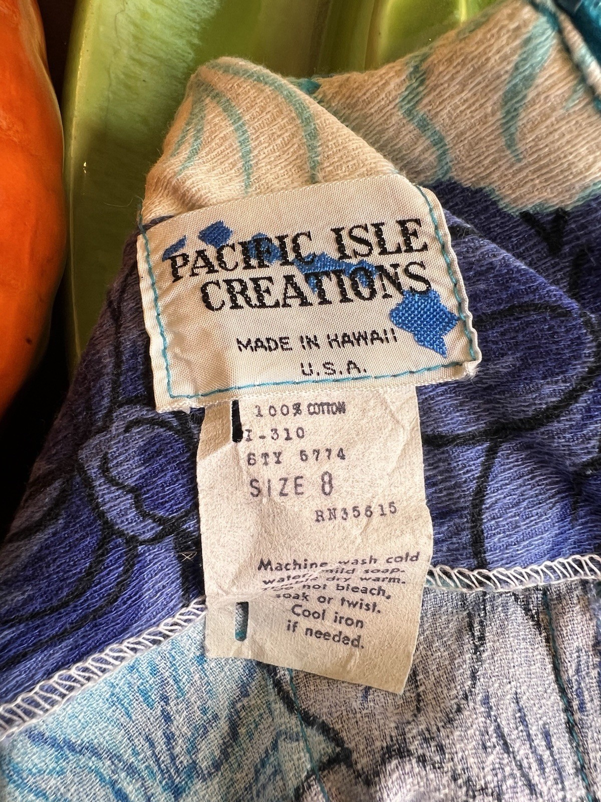 Vintage Barcloth Hawaii Dress Size s With Gathering In Back Blue Floral (read)