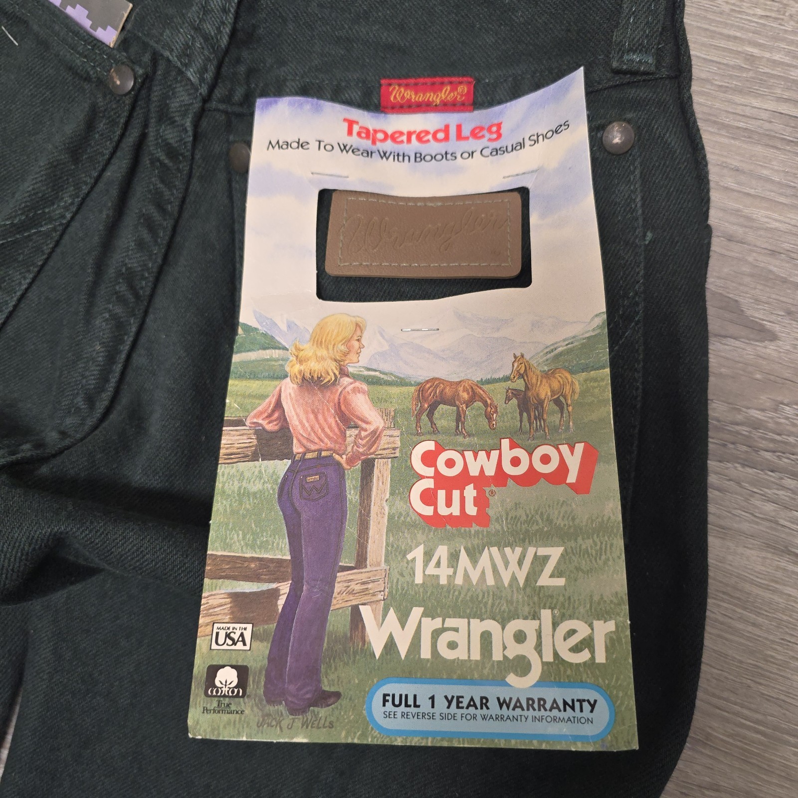 Vintage Wrangler Cowboy Cut 14MWZ Red Tag Jeans Women 0x34 Green USA Made NWT