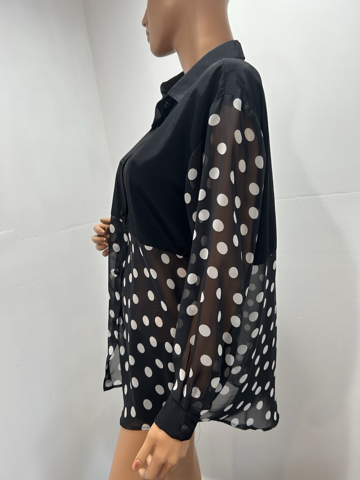 Dani An Vintage Blouse black white polka dots long sleeves size large