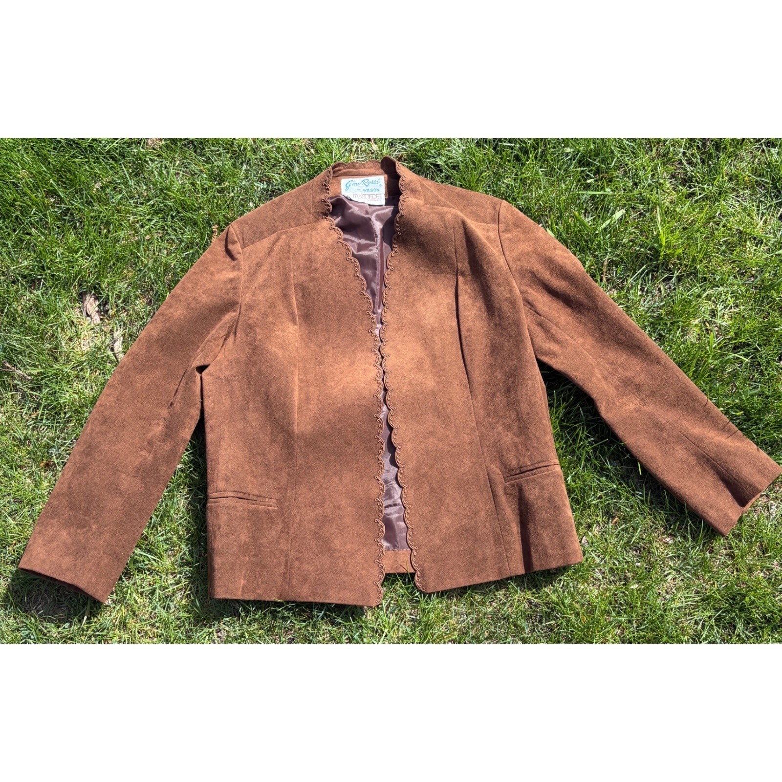 Vintage 70s Gino Rossi Wilson Ultrasuede Scalloped Jacket Brown Size 12 USA Made