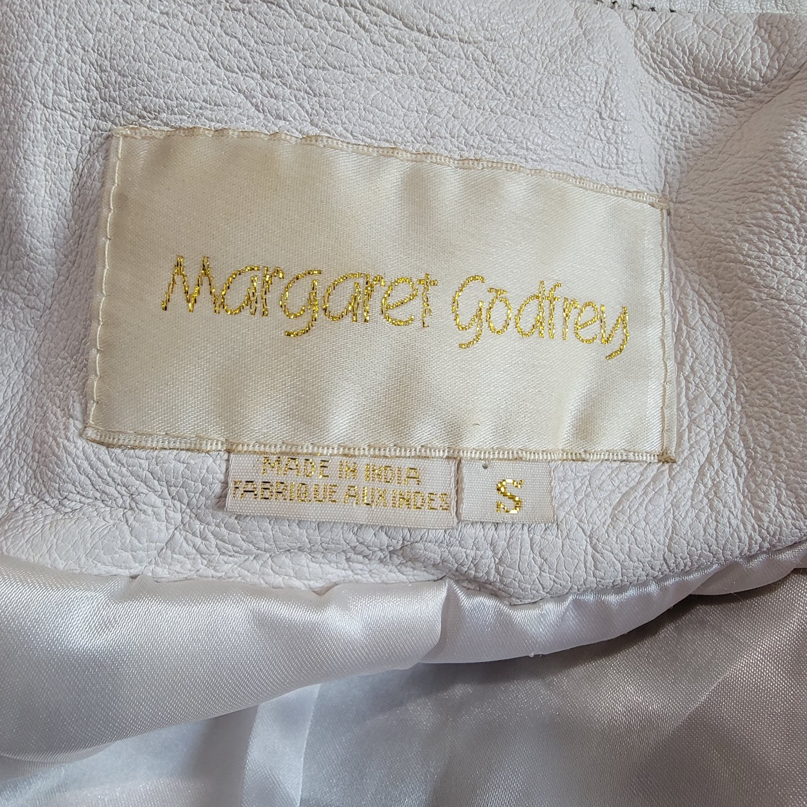 Vintage 90s Margaret Godfrey Leather Jacket Short Off-White Women S Quiet Luxury