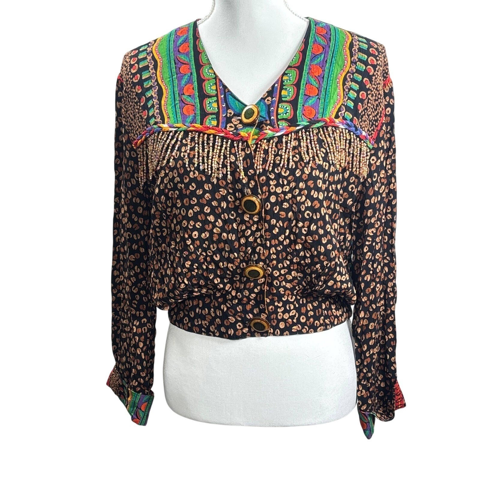 Carole Little 6 S M Funky Pop Art-to-Wear Leopard 90s Shirt Jacket Lagenlook