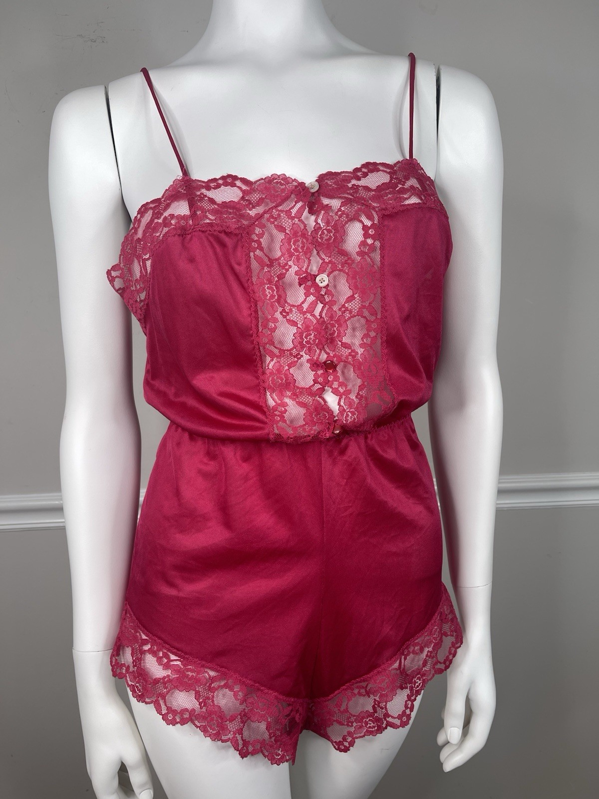 Vintage 80’s Juliara Vintage hot pink Lace Teddy Bodysuit Lingerie SZ M sexy