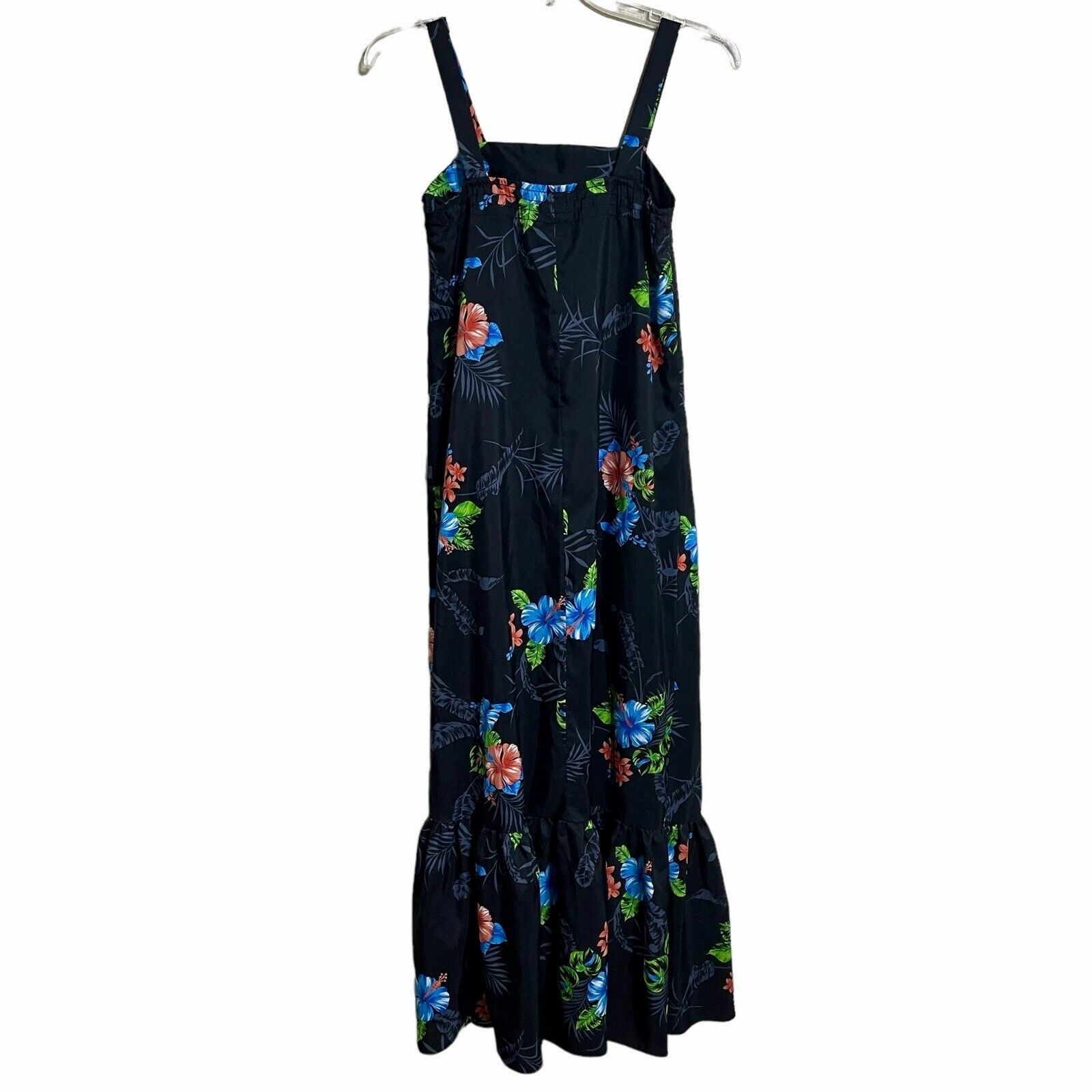 Ja Na of Hawaii Size 6 Sleeveless Maxi Dress 1970s Day Glo Hibiscus Frangipani