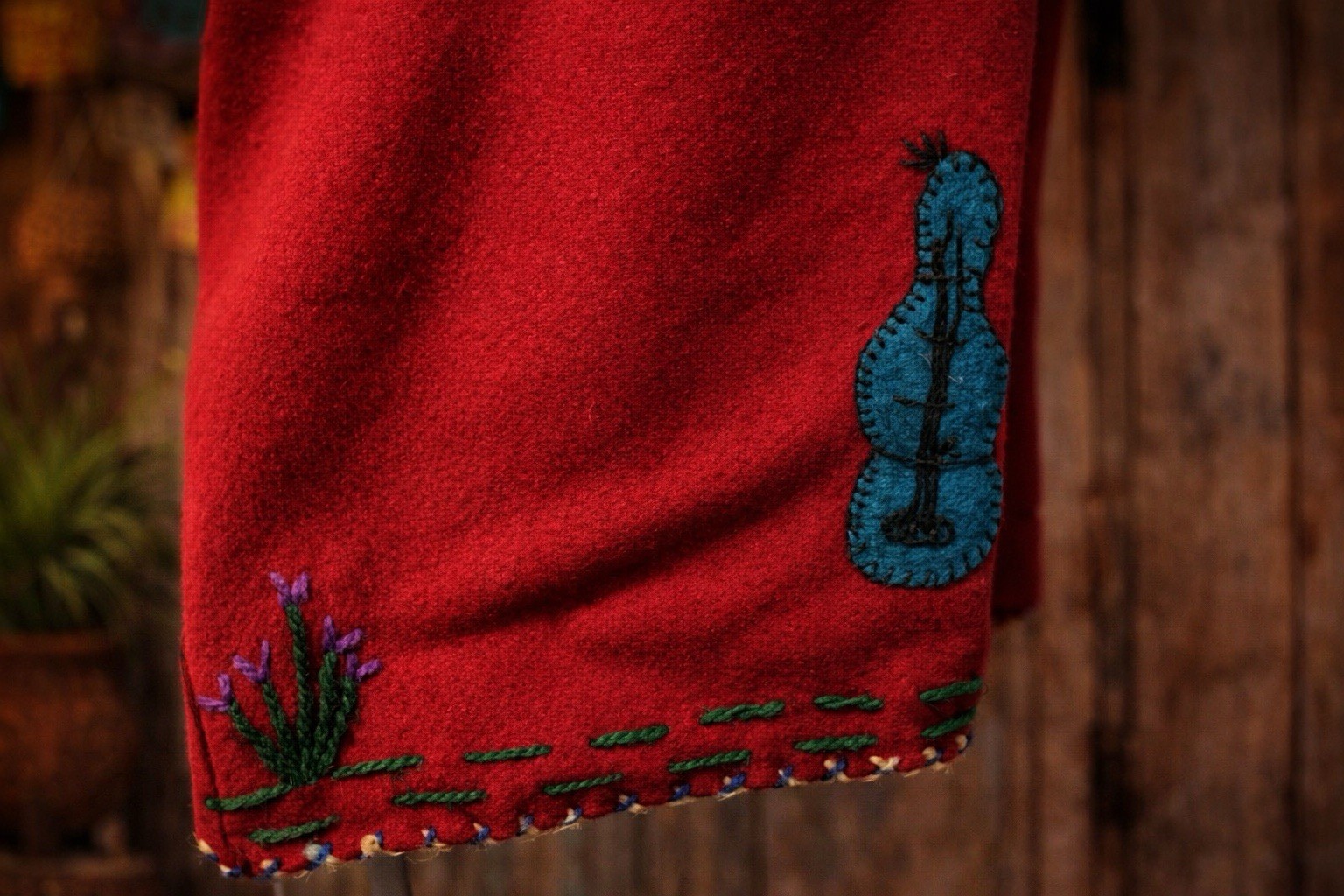Vintage 1950s Mexican Hand Embroidered Red Wool Folk Art Jacket