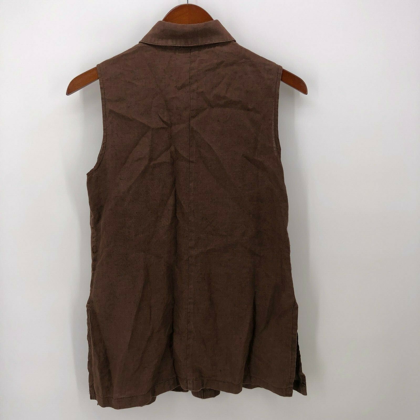 Sinquanone Womens M Vintage Sleeveless Brown Linen French 42 Blouse Top Shirt
