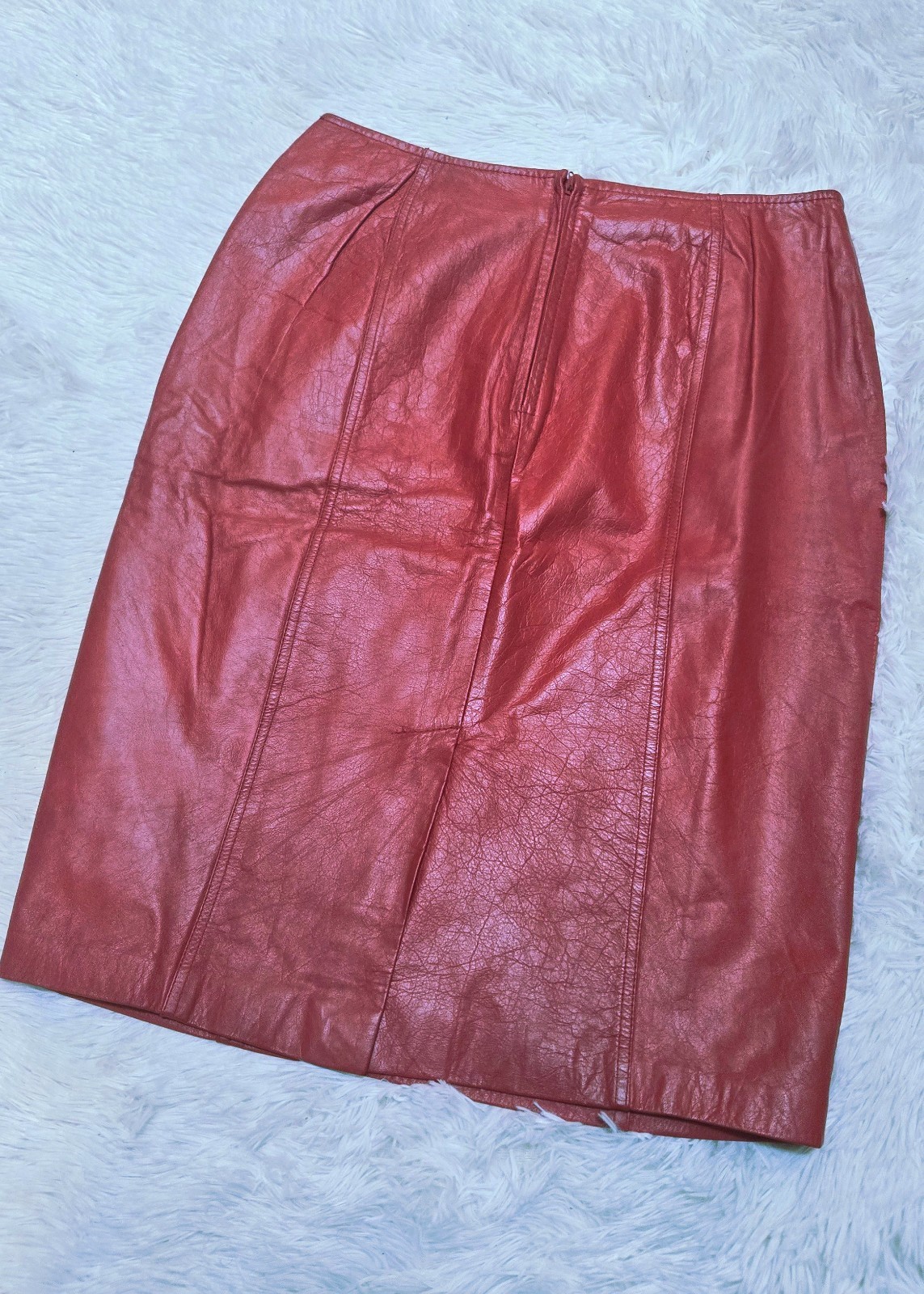 Vintage Leather City Genuine Leather Skirt – Red (1980s/1990s) Knee Length