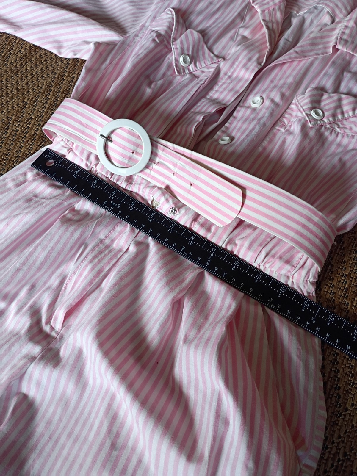 Women’s Vintage Size 11 or XL, 80’s Pink Stripes Jump Suit W/ Belt Algo-Ettes