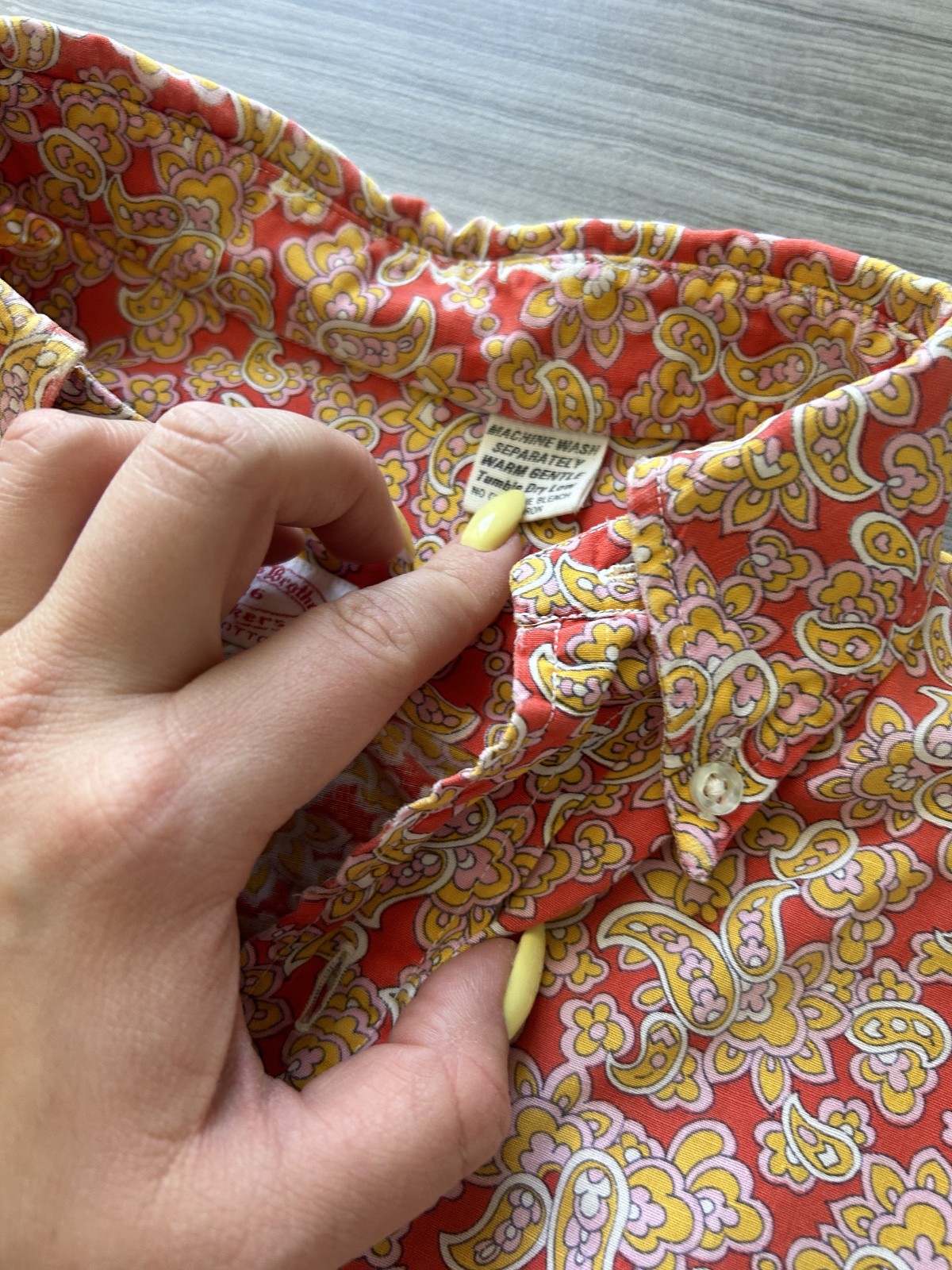 Vintage Brooks Brothers Makers Paisley Shirt Womens 16 Pink Yellow Cotton USA