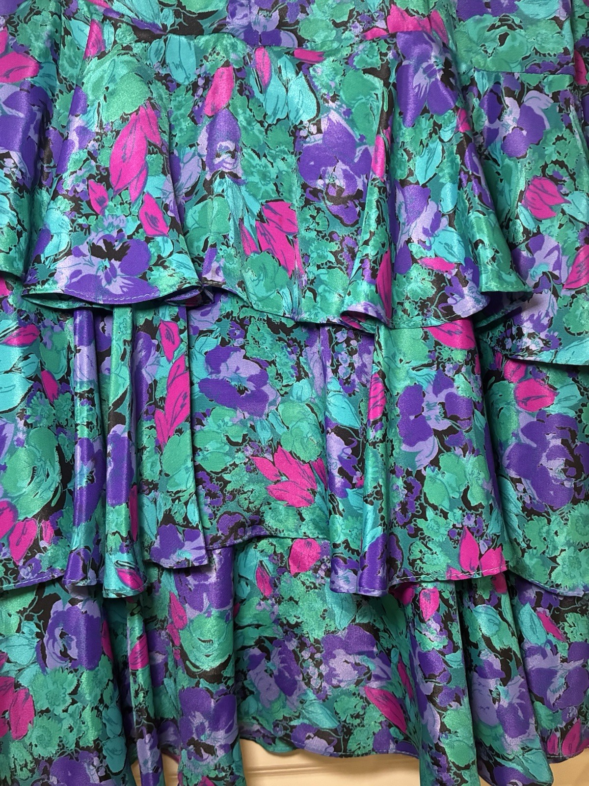 Vintage 80s Jody California Floral Tiered Ruffle Midi Dress – Size 11/12