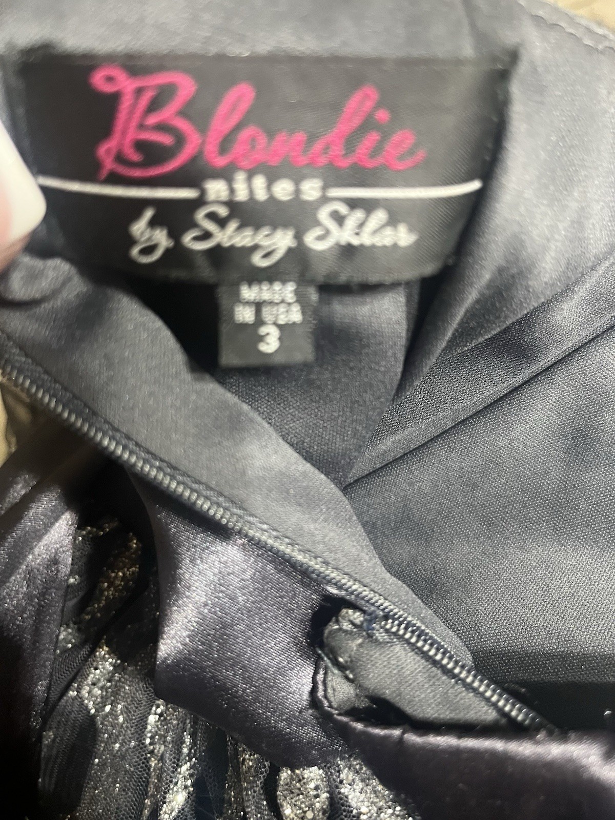 Blondie Nites by Stacy Sklar Vtg. Black & Silver Dress Size 3 USA