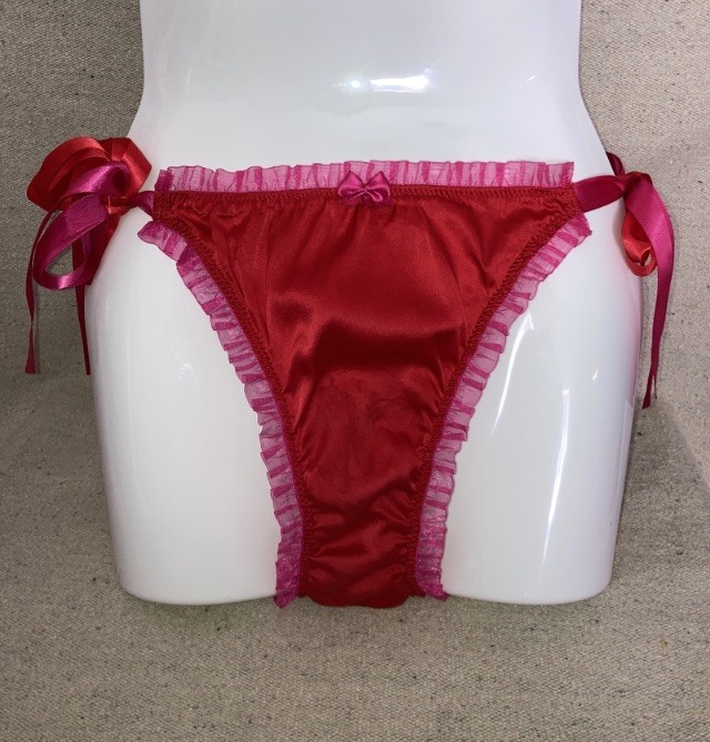 Victoria’s Secret Red Silk Satin Pink Ribbon Side Tie String Bikini Panties M L