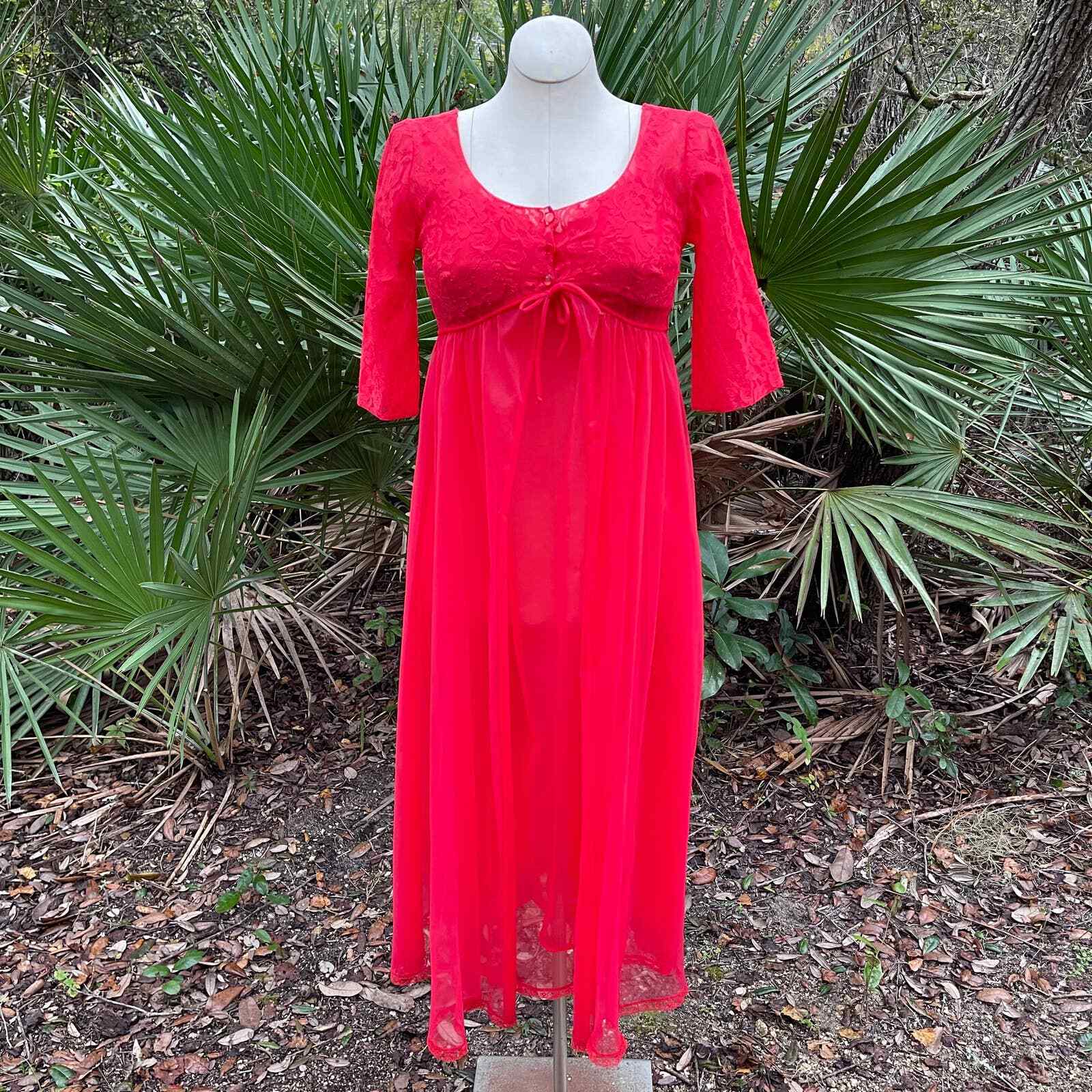 Vintage 50s Ethereal Red Chiffon Nightgown and Peignoir Set Lisette Size 34