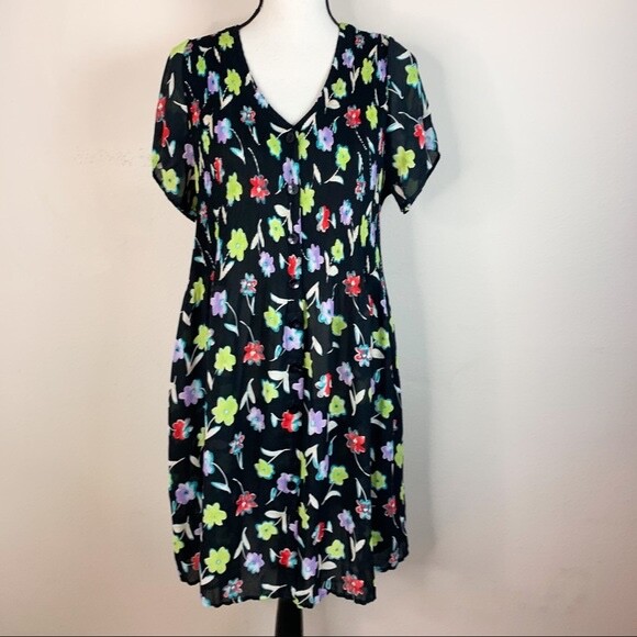 Vintage Dori USA Pleated Flower Dress Size L