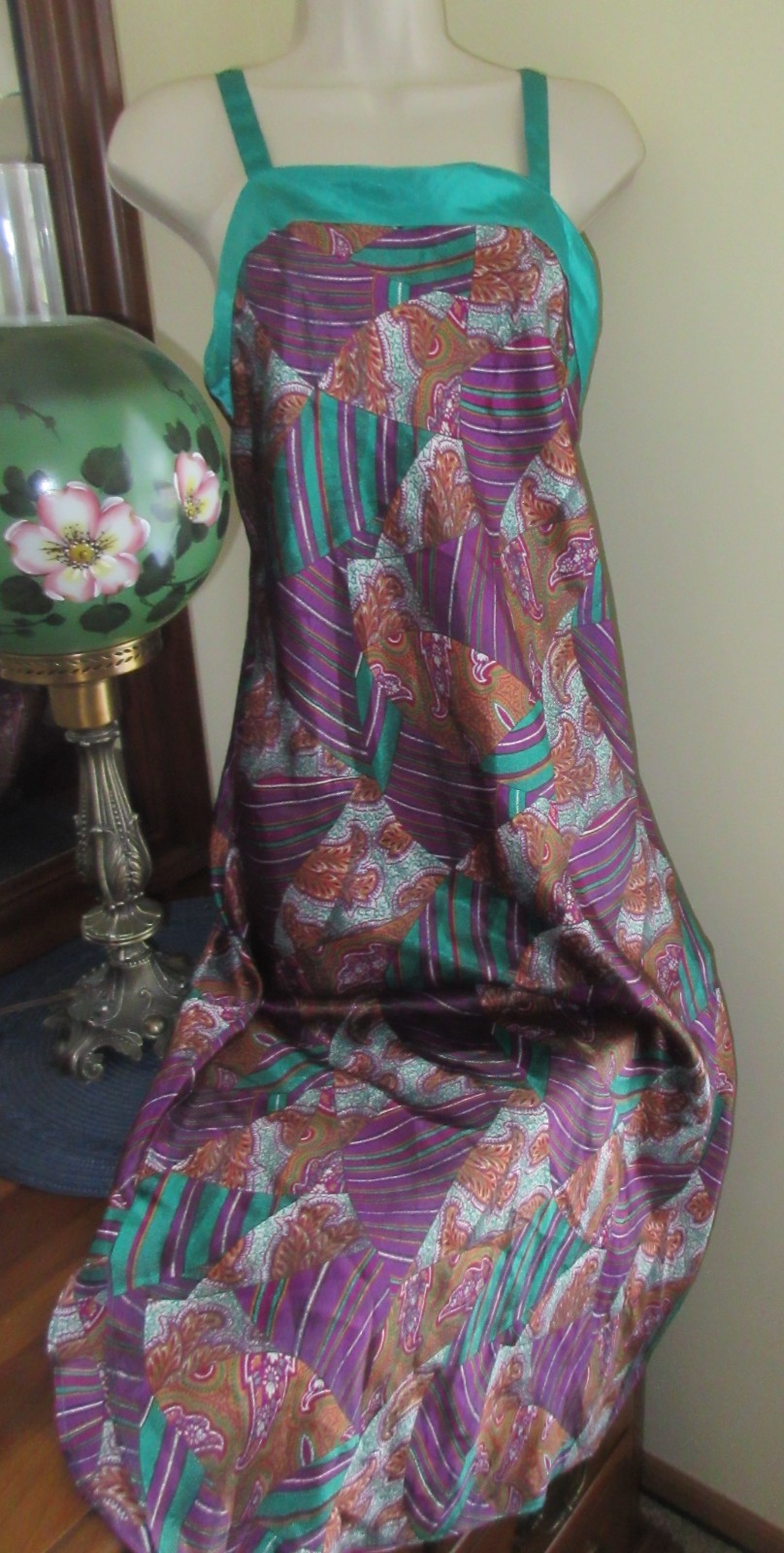 1970’s LAUREN ALEXANDRA midi EMERALD GREEN PURPLE bias chemise nightgown dress M