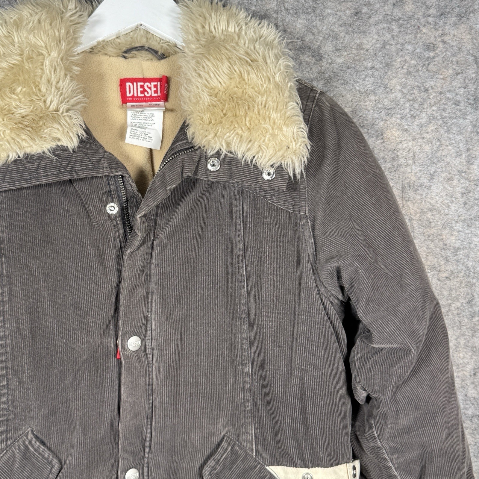 Vintage Womens Diesel Corduroy Jacket Size XXL 19×29 Faux Fur Collar Sherpa Line