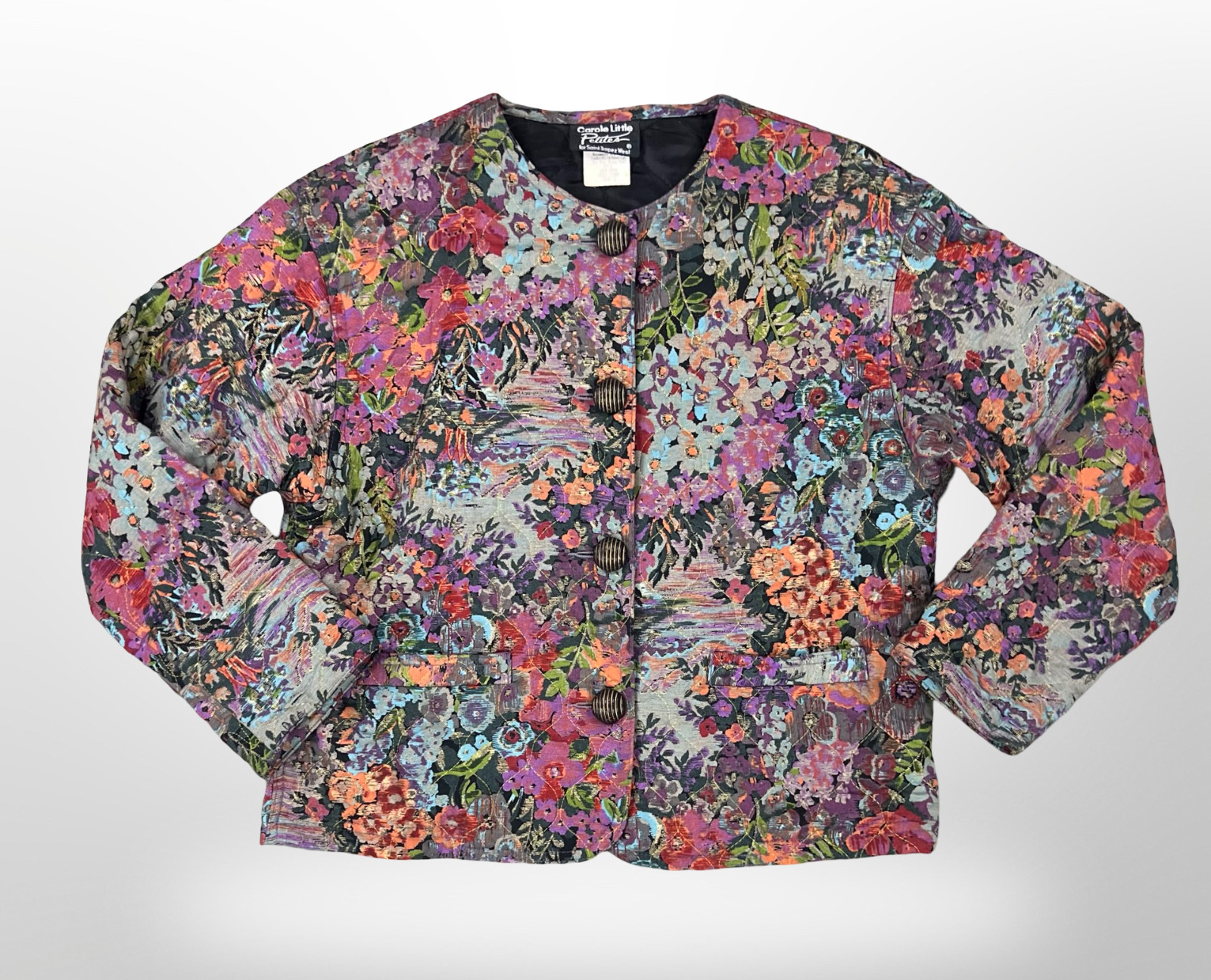 VTG 80 Carole Little Petites Floral Tapestry Quilted Jacket Art to Wear 4P Rayon