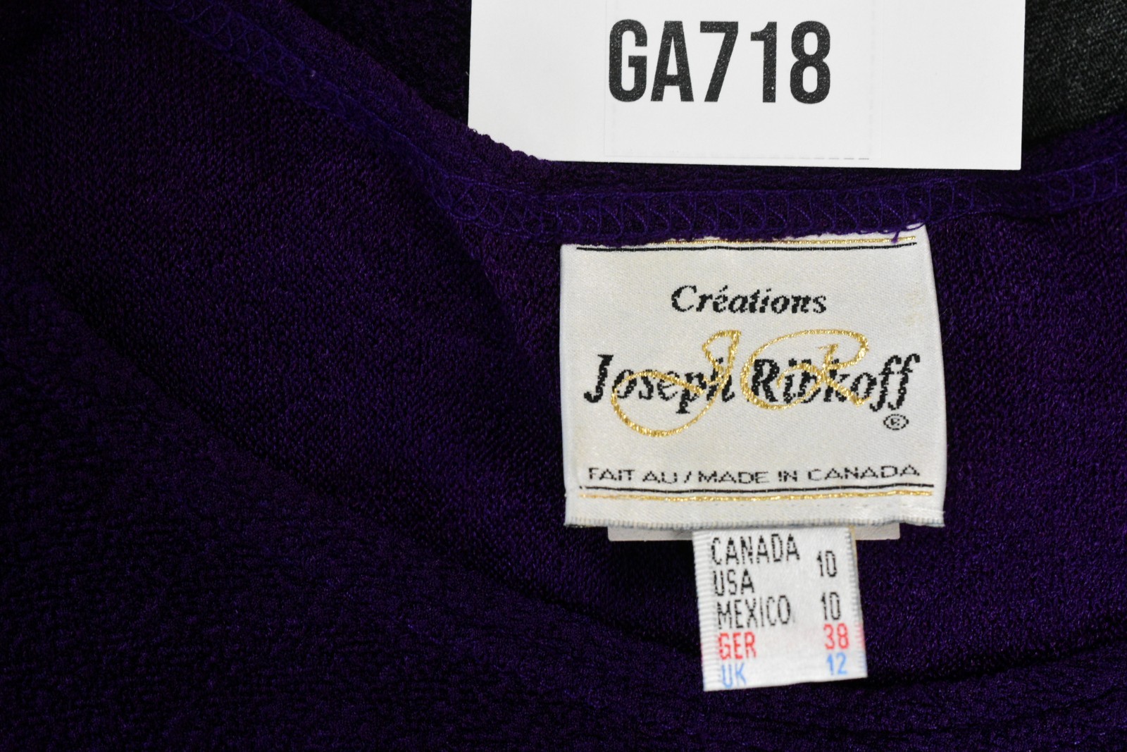 Y2K Vintage Joseph Ribkoff Purple Textured Knit Top Womens 10 Long Sleeve Fitted