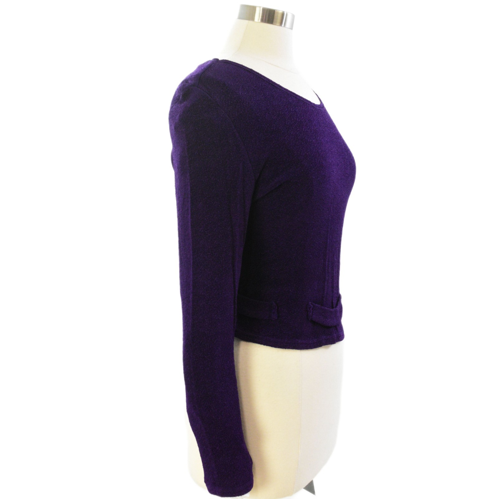 Y2K Vintage Joseph Ribkoff Purple Textured Knit Top Womens 10 Long Sleeve Fitted