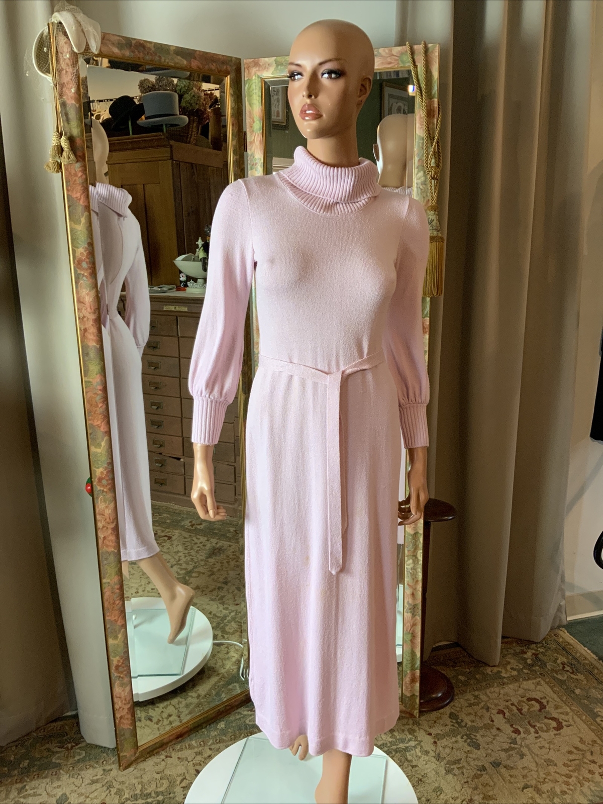 Vintage 70s Pink Knit Maxi Dress Eleanor Brenner Brenner Bees Sz 4 Bust 32