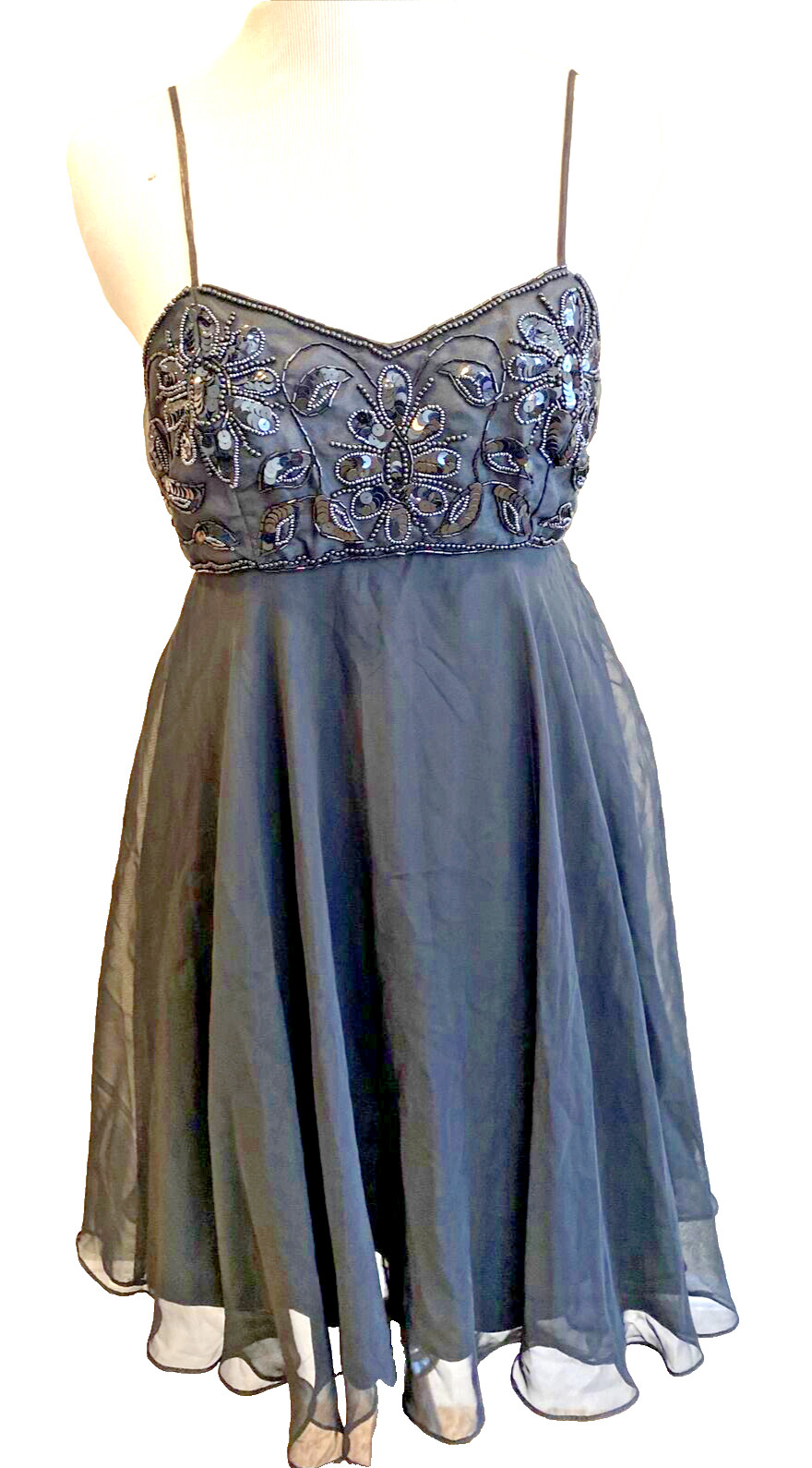 Vintage Blondie and Me Little Black Cocktail Dress USA 5/6 Chiffon Beaded Party