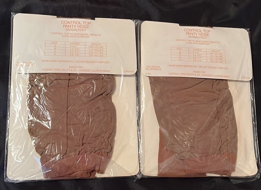 Vtg Carson Pirie Scott Control Top Pantyhose~2 Pr~sz D~Tan~Carsons Own~Sandal Ft