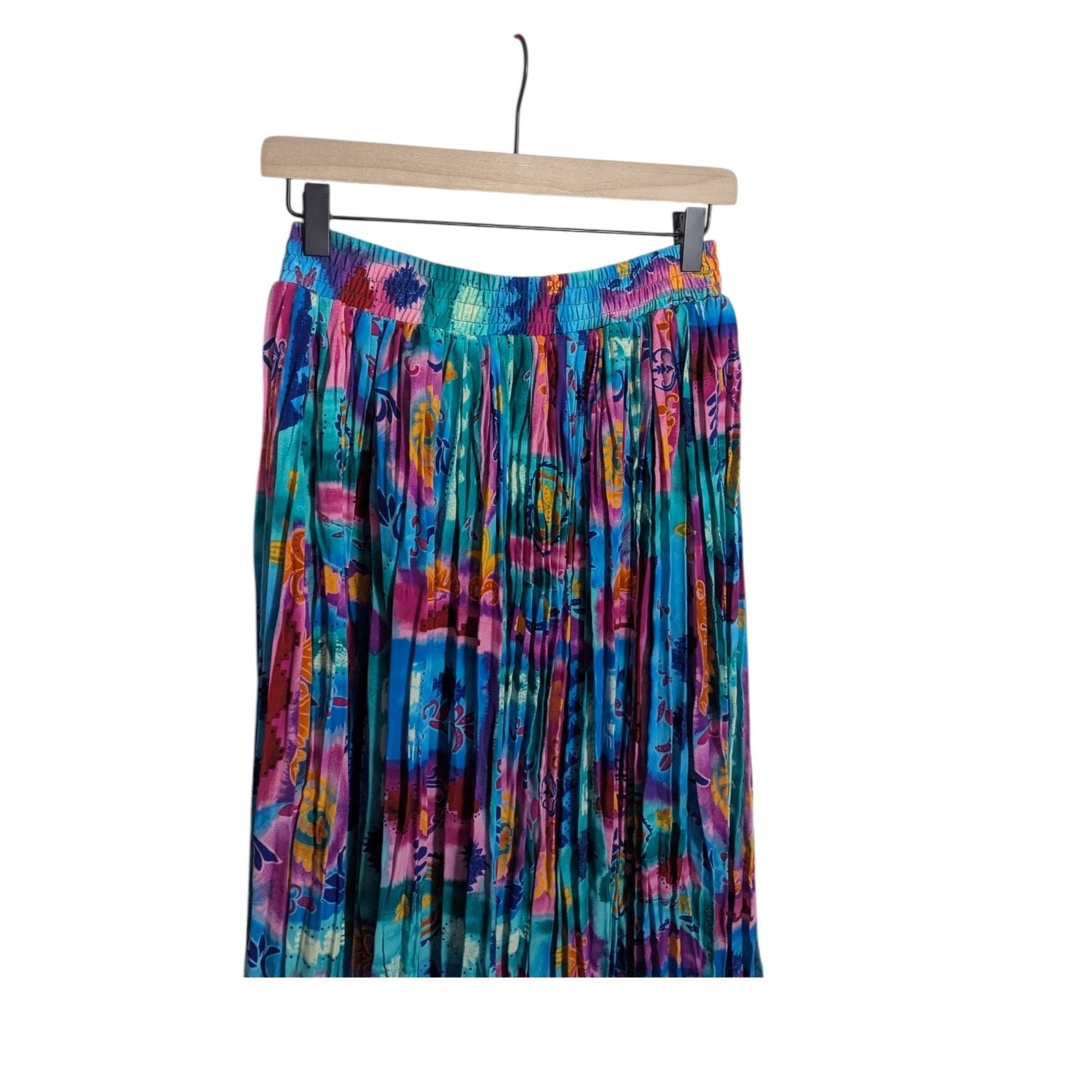Vtg 80s City Girl Multicolor Airbrush Pleated Midi Skirt Sz 6 Dopamine Indie G1