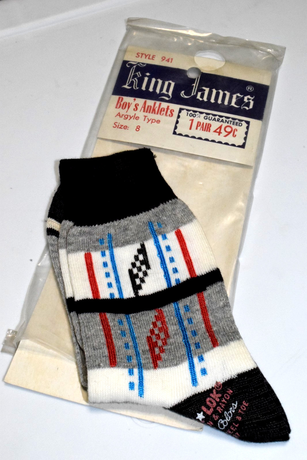 Argyle Socks VTG King James 40s 50s Gray Black Red Checker Argyle 7 x 7 Boys 8