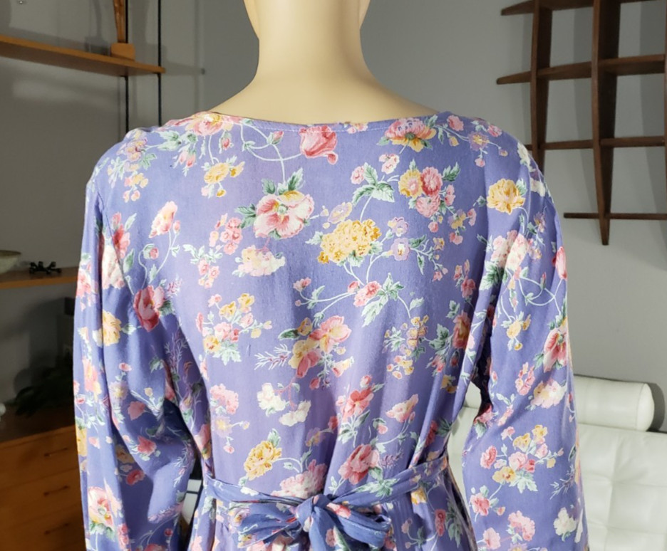 Vintage 80s Bohemian Hippie Papillon India Rayon Floral Dress Large Cottagecore