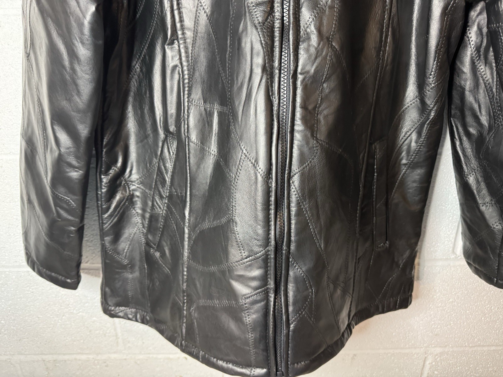 Vintage Y2K Tudor Court Women’s Black Patchwork Leather Jacket Coat Size L