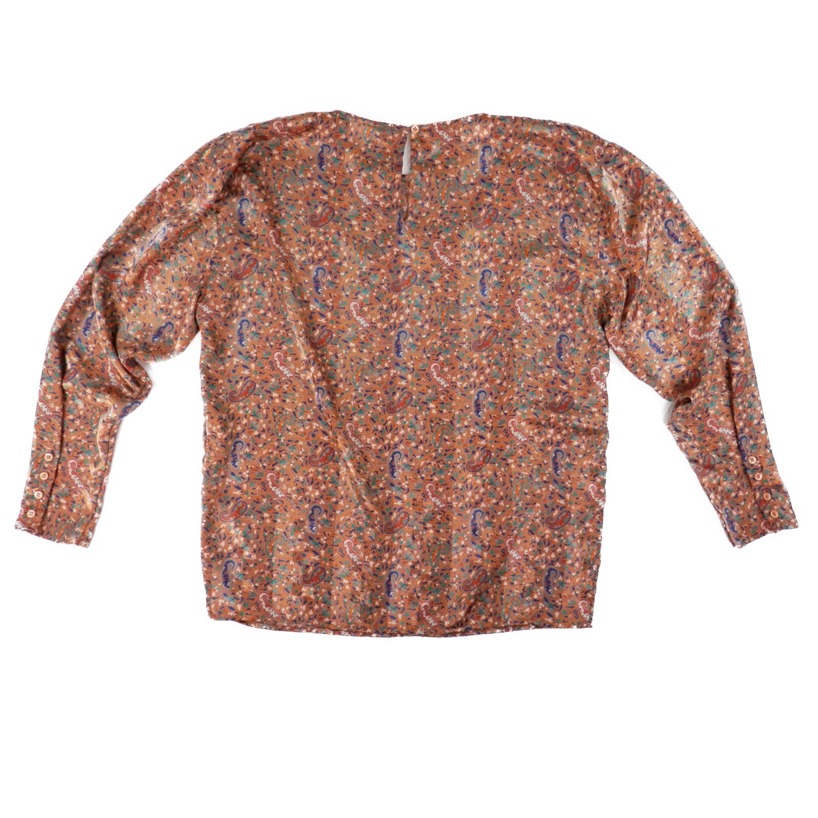 Vintage 70s 80s Womens L Paisley Print Blouse Orange Blue Stuart Lang Silky