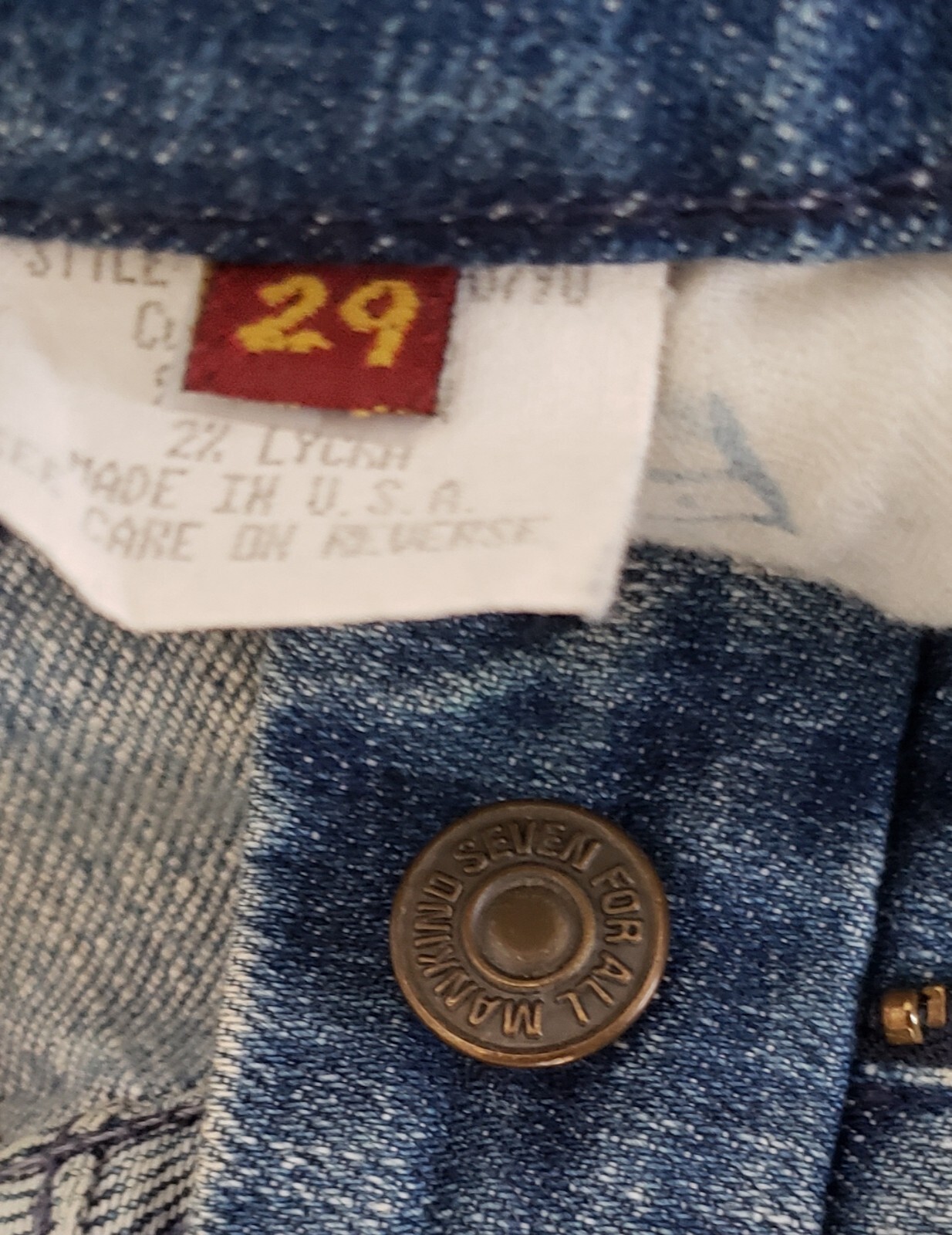 VTG 7 For All Mankind Jeans W Sz 29 L35 Low Rise Flare A Pocket Tag 90s USA Made