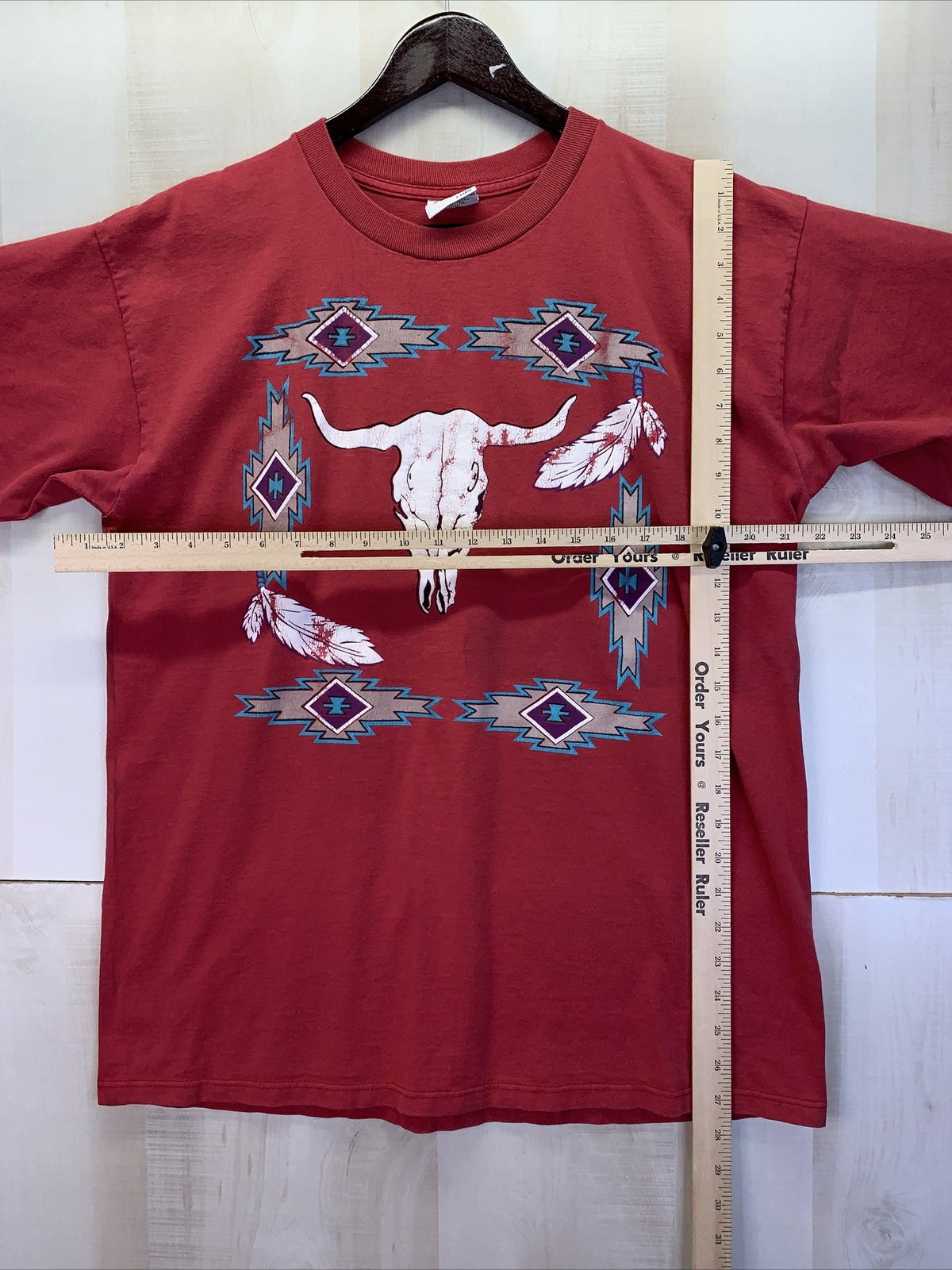 Vintage Single Stitch G Tees Apparel Bull Skull Aztec Red Graphic T Shirt XL