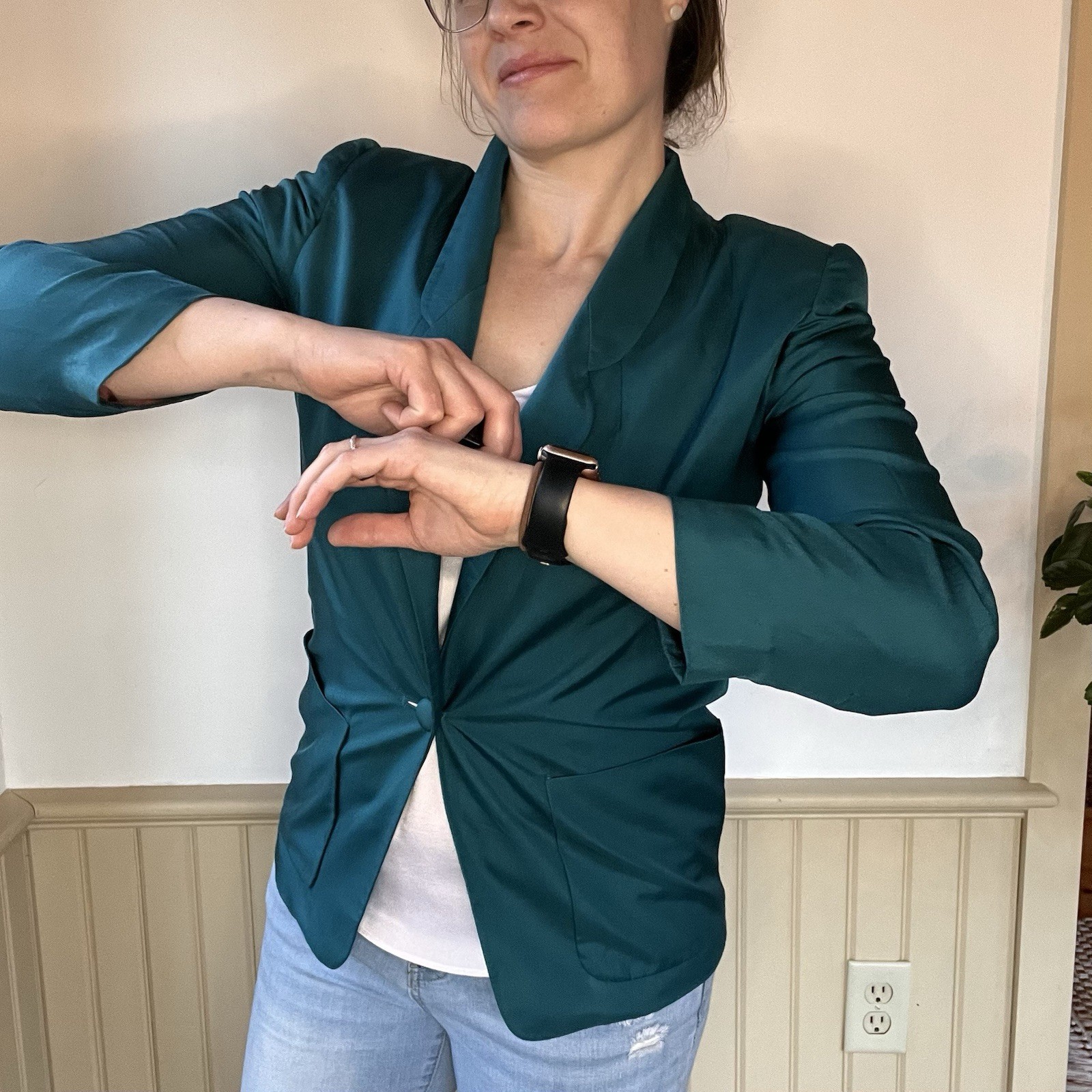 Vintage Evan Picone Silk Emerald Blazer Lined Front Button Single Breasted