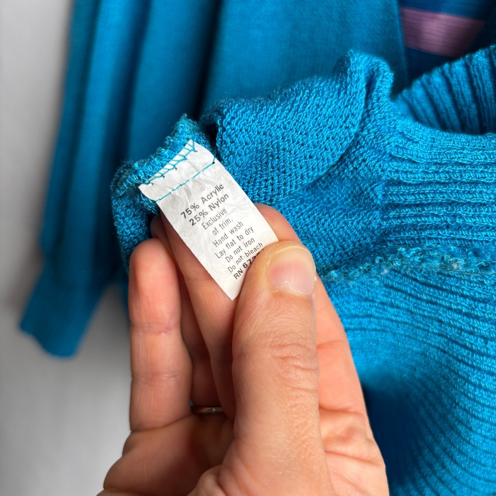 Anthony Sicari Vintage 80s Blue Knit Sweater Rainbow Inset 6 Pastel Colorful